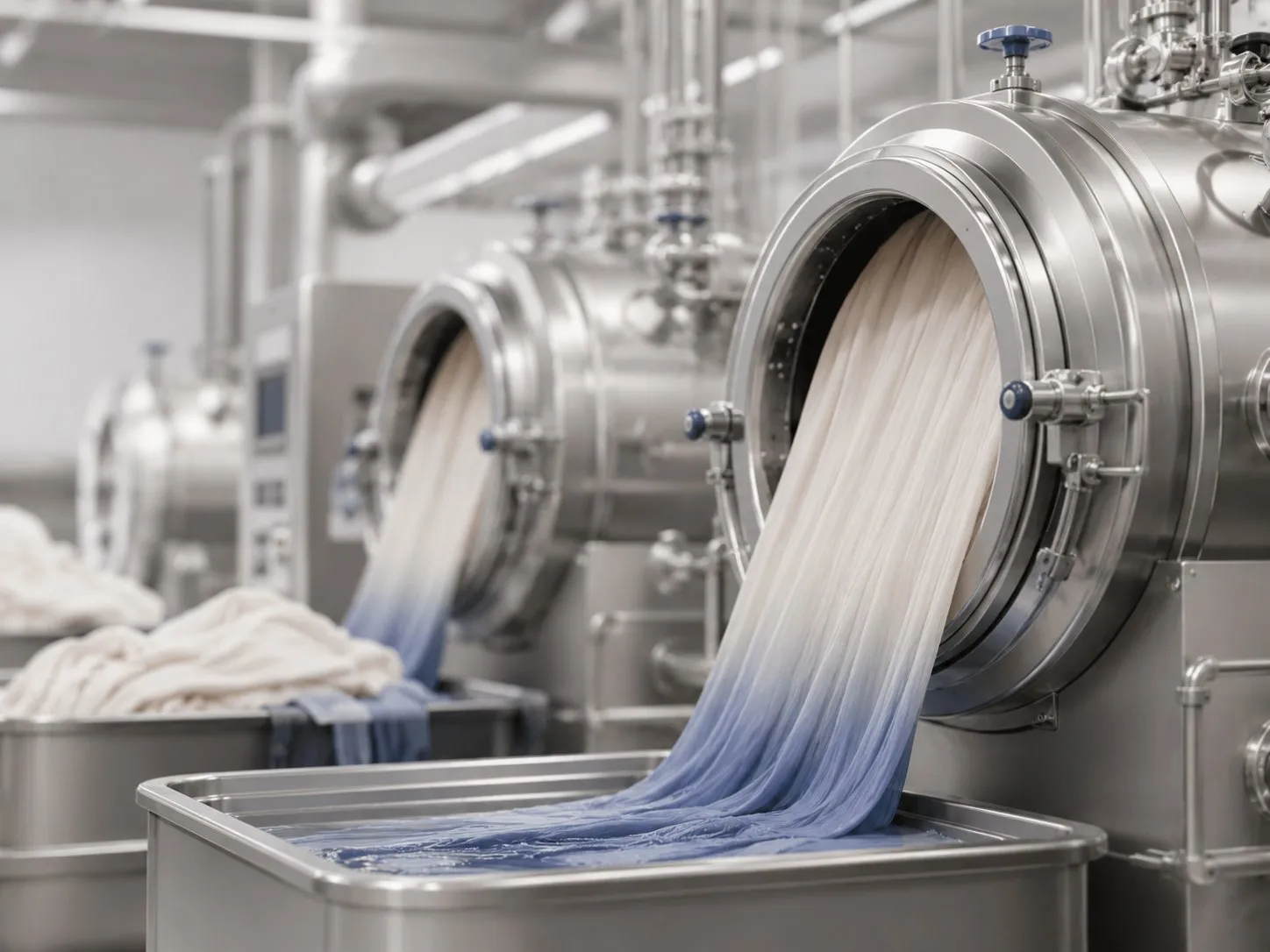 Dyeing line — fabric dyed to an indigo shade